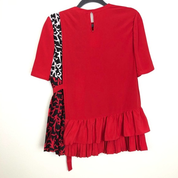 YIGAL AZROUËL Silk Red Pleated Wrap Peplum Top 4 - Picture 8 of 12